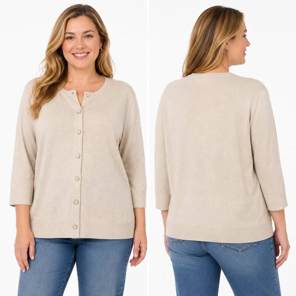 Christopher & Banks Beige Button Front Cardigan M